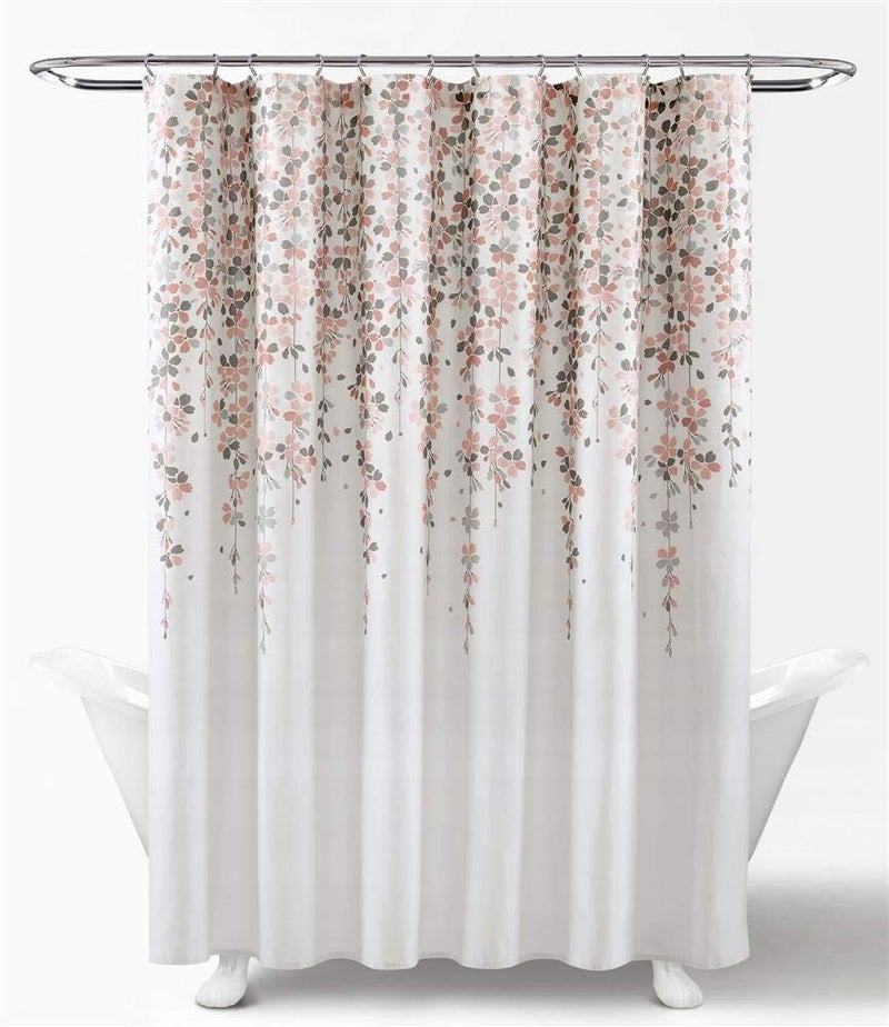 Lush Decor Weeping Flower Shower Curtain 72"W x 72"L Blush & Gray - Fabric Shower Curtains for Bathroom - Floral Bathroom Curtain - Cottage Core Decor - Image 1